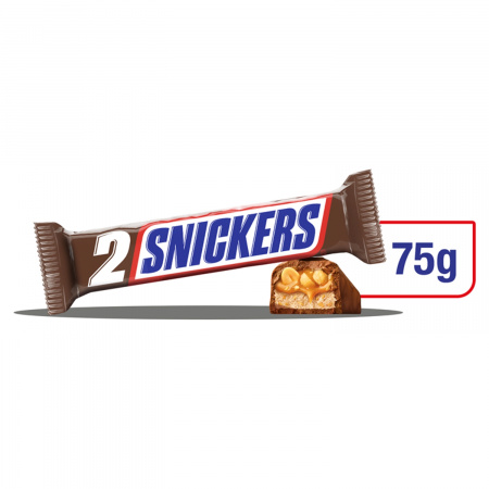 Snickers Baton z nadzieniem i orzeszkami ziemnymi w karmelu i czekoladzie 75 g (2 x 37,5 g)